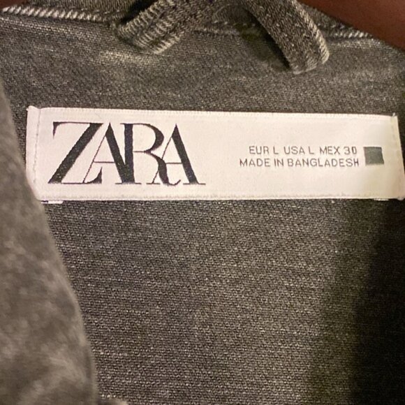 Zara Trucker Denim Jean Jacket Women's Large Distressed Black Gray Stretch - Picture 4 of 9